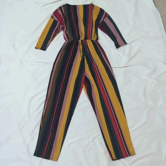Express Stripped Short Sleeve Twist Front Jumpsuit, Color Multicolor Size XS - Picture 4 of 14
